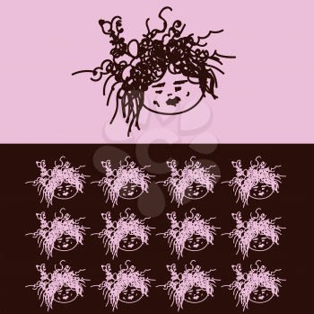 A picture of a child with black curly hair vector color drawing or illustration 