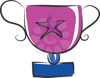 A purple child's trophy with a star in the center and blue stand And two handles vector color drawing or illustration 