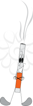 A lighted white and yellow cigarette with smoke coming out of the bud vector color drawing or illustration 