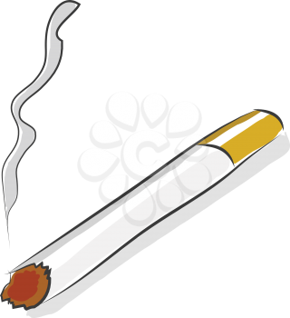 A lighted grey color cigarette with folder arms standing legs and a smiling face vector color drawing or illustration 