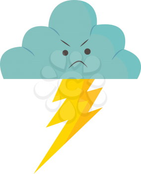 An angry rain cloud with thunder flashing from it vector color drawing or illustration 
