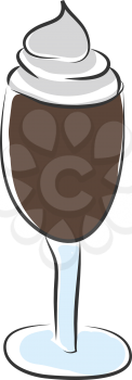A glass filled with cold coffee and white icing on top of it vector color drawing or illustration 