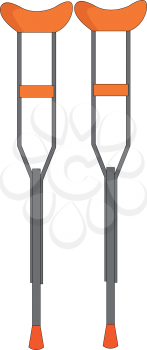 A pair of orange and grey metal crutches used for disabled people vector color drawing or illustration 