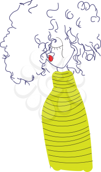 A girl with frizzy curly short hair wearing a yellow dress vector color drawing or illustration 
