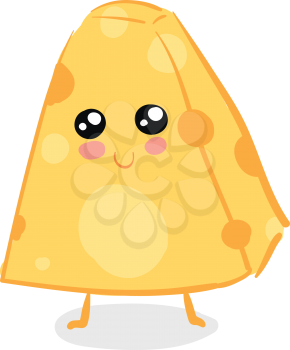 A cute piece of triangular cheese standing upright with a smile on the face vector color drawing or illustration 