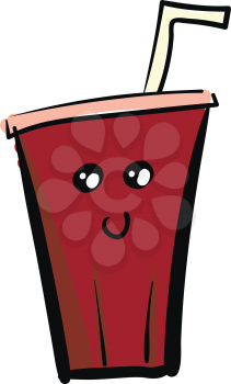 A red disposable cup containing Cola with a smiley face vector color drawing or illustration 