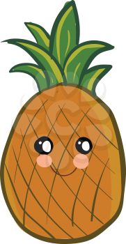 Cute pineapple with green leaves and a smile on the face vector color drawing or illustration 