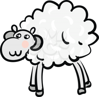 A mountain ram with white wool and grey horns is standing vector color drawing or illustration 