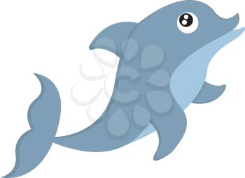 A large blue dolphin with big eyes is swimming in the ocean vector color drawing or illustration 