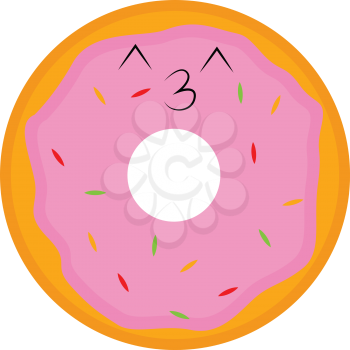 A brown doughnut with purple frosting and white sprinkles placed in a cafe shop vector color drawing or illustration 