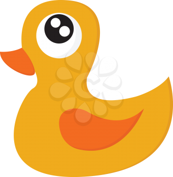 A small cute yellow rubber ducky with big googly eyes placed in a bathtub vector color drawing or illustration 