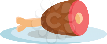 A piece of roasted meat served on a blue plate vector color drawing or illustration 