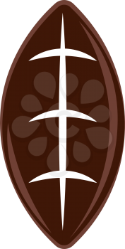 A big deep brown American football with stripes lying on a field vector color drawing or illustration 