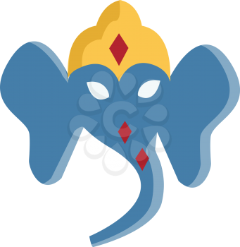 A portrait of the Indian god Ganesha wearing a golden crown vector color drawing or illustration 