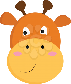 A happy cartoon giraffe having two horns two ears with a smile on the face vector color drawing or illustration 