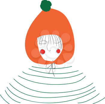 A girl wearing an orange winter hat and a green striped sweater vector color drawing or illustration 