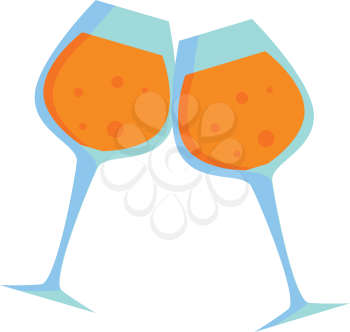 Pair of wine glasses with beverage clinking together for a toast vector color drawing or illustration 