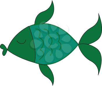 A green fish with eyes closed swimming in the water vector color drawing or illustration 