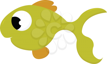 A small light green fish with brownish fins and big eyes swimming in the water vector color drawing or illustration 