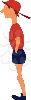 A boy wearing a red cap red shirt and blue shorts during the summer season vector color drawing or illustration 