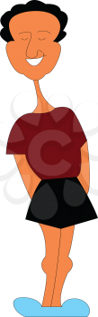 A man wearing a maroon shirt black shorts and blue shoes vector color drawing or illustration 