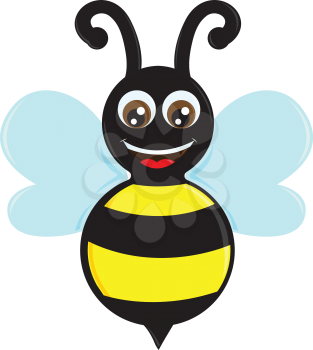 A happy honey bee with wings wide open has a big smile on its face vector color drawing or illustration 