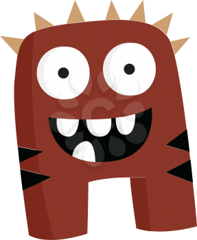 A brown-colored monster with bulging eyes four teeth and spike-like hair vector color drawing or illustration 