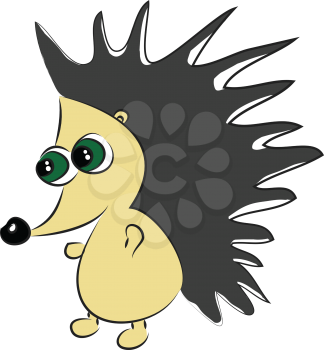 A brown-colored hedgehog with black spine-like hair and bulging eyes look extremely cute while standing vector color drawing or illustration 