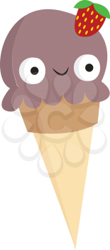 A purple-colored cone ice cream disguised as a girl with bulging eyes and a strawberry hair clip on her head look so amazing vector color drawing or illustration 
