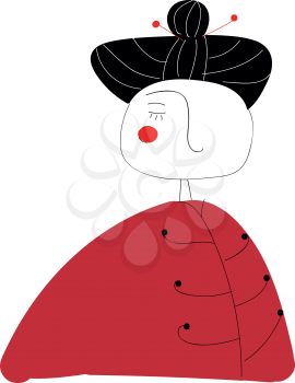 Clipart of a Japanese girl in her traditional dress printed with the design and one eye closed vector color drawing or illustration 