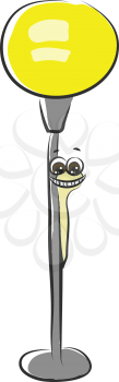 A worm crawling on a light lamp that emits yellow light is laughing vector color drawing or illustration 