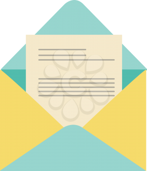 A colorful envelope in blue and yellow combination is left opened enclosed with the letter that contains few lines vector color drawing or illustration 
