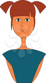 A little girl dressed in blue-colored costume is wearing two ponytails looks lean and beautiful vector color drawing or illustration 