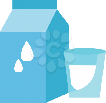 A blue-colored glass cup placed closer to a blue-colored milk pack are with designs like dewdrop and other vector color drawing or illustration 