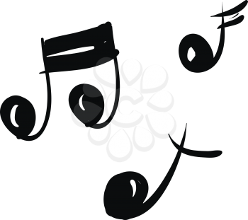 Black and white-colored cartoon musical notes that represent modern musical notation vector color drawing or illustration 