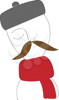 A one-eyed man with his eyes closed has a long mustache and wearing a traditional turban and a red-colored scarf around his neck vector color drawing or illustration 