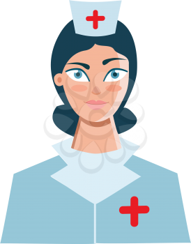 A nurse at the hospital dressed in her uniform with a plus sign printed both in her cap and the uniform vector color drawing or illustration 