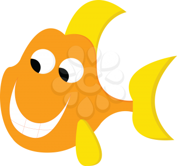 A smiling cartoon orange and yellow colored fish with eyes looking down is happy vector color drawing or illustration 