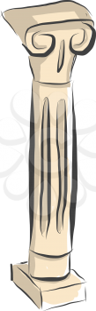 A peach-colored cartoon pillar standing erect with longitudinal stripes and T-shaped carvings vector color drawing or illustration 