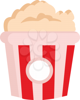 Clipart of yummy popcorn in a large paper bag with red and white stripes is ready to be enjoyed by friends or family while watching a movie vector color drawing or illustration 