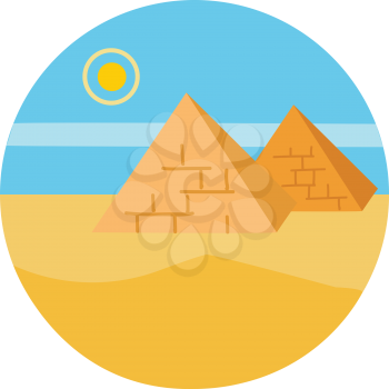 The landscape of pyramids whose outer surfaces are triangular and that converge to a single point at the top and the rising sun in Egypt vector color drawing or illustration 