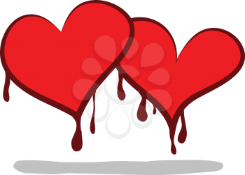 Two cartoon hearts shedding blood symbolizes the love that two persons have for each other vector color drawing or illustration 