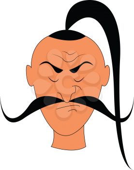 A dangerous rogue has a long mustache and very long tufts of hair growing from the center of the head bothered about the failures vector color drawing or illustration 