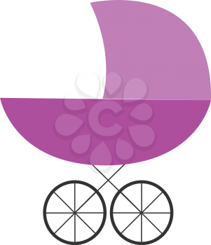 A purple color baby carriage with spoked wheels attached to it vector color drawing or illustration