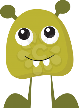 A baby green monster showing its teeth to scare someone vector color drawing or illustration