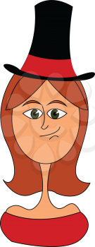 A lady in a red dress wearing a big black hat with a angry facial expression vector color drawing or illustration