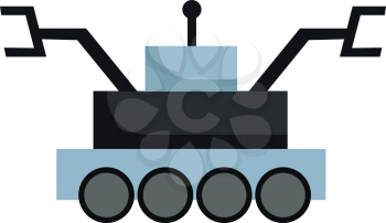 A blue-colored rower vehicle equipped with two black cranes is used for construction purposes and elevating smaller vehicles vector color drawing or illustration 