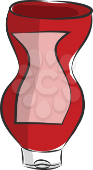 An upside-down tomato sauce with a white lid is closed and has no leakage provides good taste and flavor when added to recipes vector color drawing or illustration 
