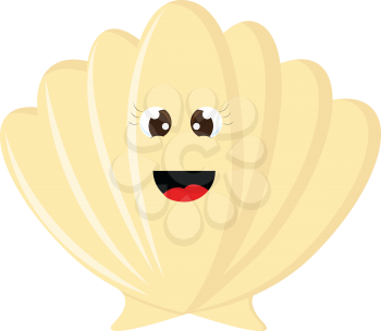 A brown-colored clam-shaped seashell with big eyes and beautiful eye-lashes is laughing vector color drawing or illustration 