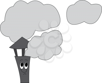 Smoke fumes passing through the grey-colored chimney the vertical channel or pipe of a house vector color drawing or illustration 